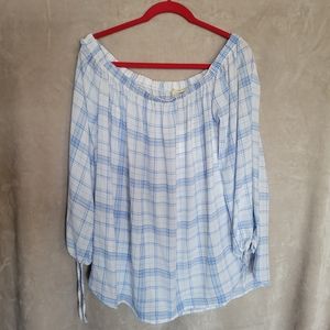 NWT! Off the Shoulder Checker Top